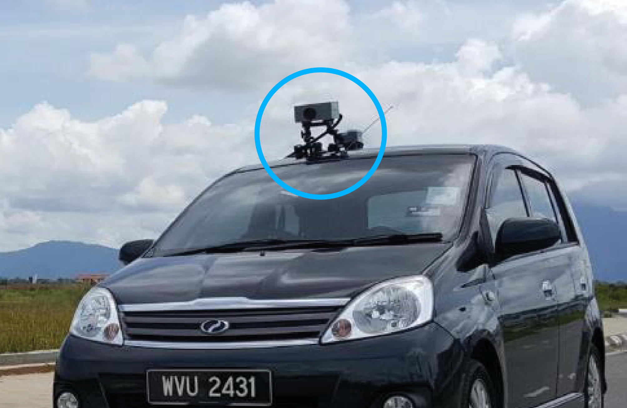 Car with mounted camera